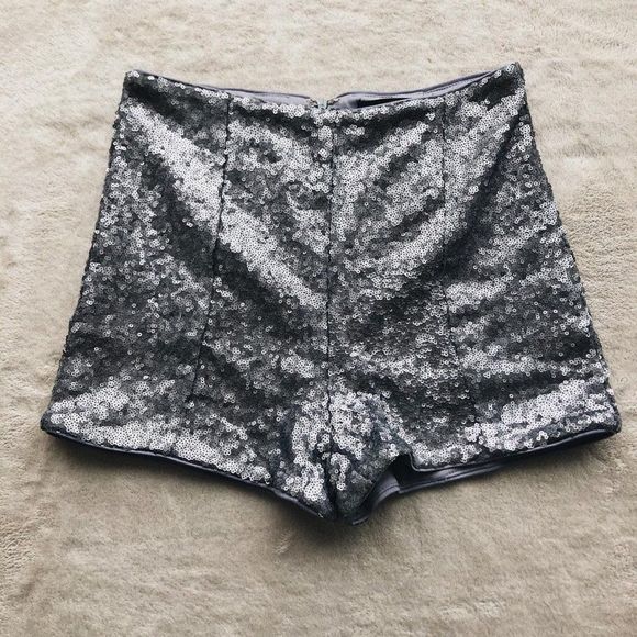 Forever 21 grey muted shiny sequence disco front slits booty shorts🕺 - Picture 1 of 4